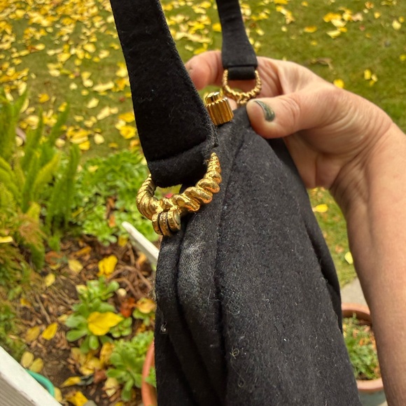 Vintage MM Malama Black Handbag  with Gold Accents 10”wide 7 “ height - Picture 6 of 14